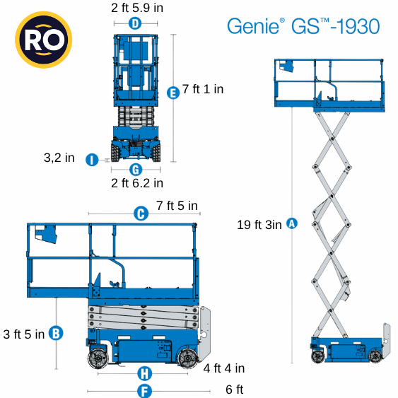 Electric Slab Scissor Lift 19ft/30in Genie GS-1930-Main-specifications